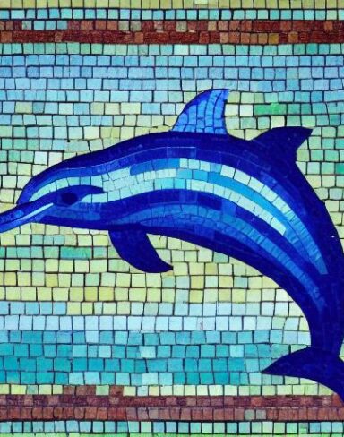 A mosaic of a dolphin in the ocean inspired by Charles Ginner