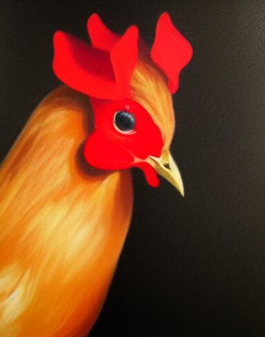 A painting of a hen