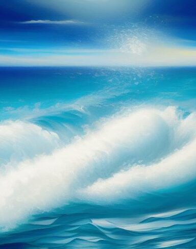 A painting of a sea and sky