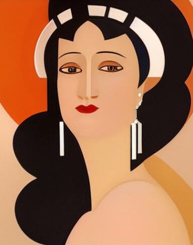 A painting of a woman with earrings on her head