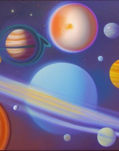 A painting of planets in the galaxy