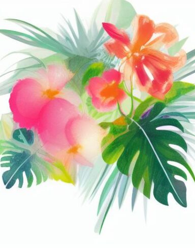 A painting of random flowers on a white background