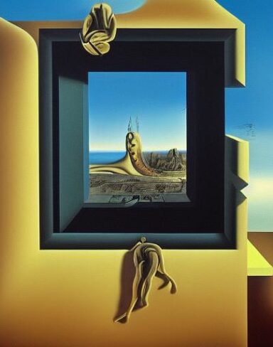 A painting on the side of a building with windows