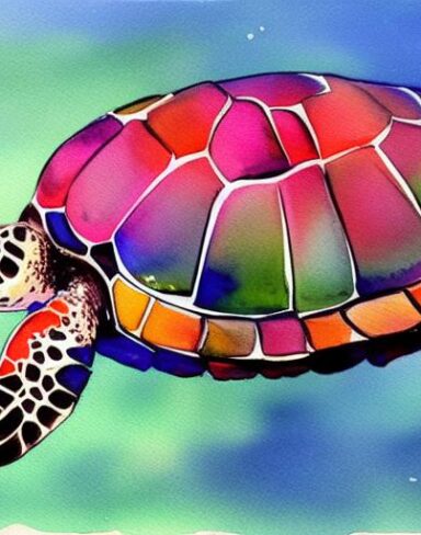 A sea turtle watercolor color painting