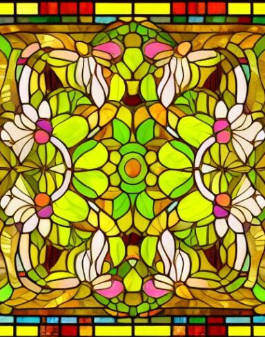 A stained glass picture of flowers