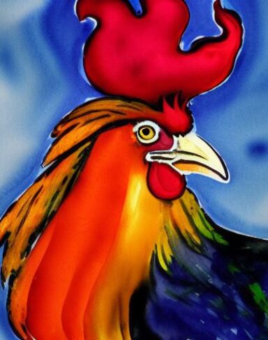 A watercolor painting of a rooster