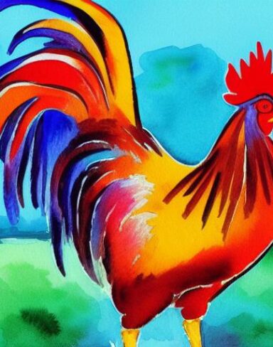 A watercolor painting of the rooster by Olga Boznańska