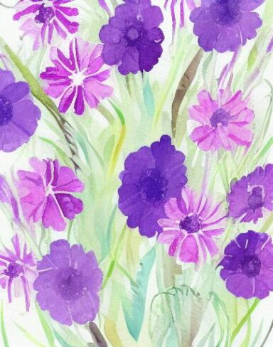 A watercolor painting of wild floral flowers on a white background by Sydney Carline