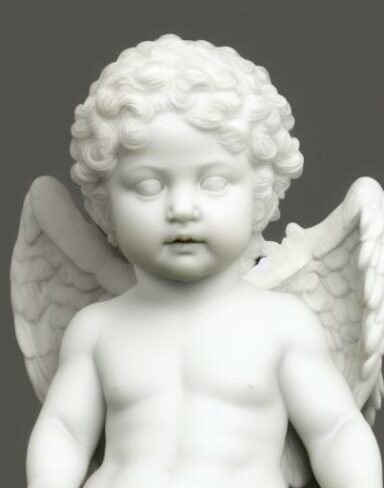 A white statue of the angel baby