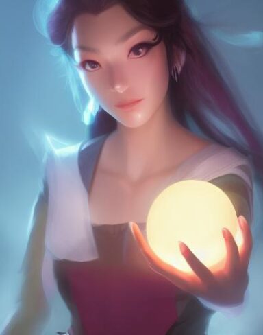 A woman holding a glowing ball in her hand