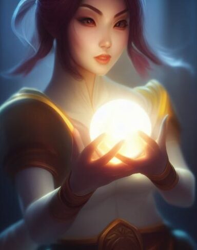 A woman holding a glowing ball in her hand