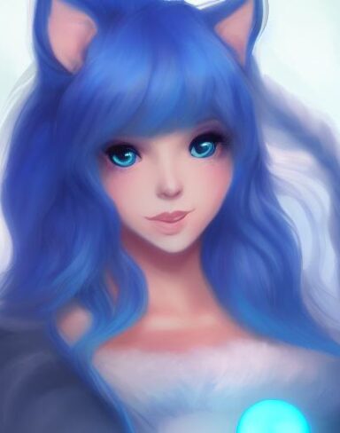 A woman in a blue outfit holding a glowing ball