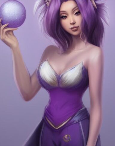 A woman in a purple outfit holding a glowing ball