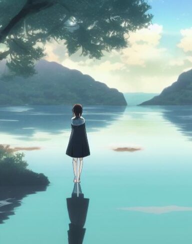 A woman standing in front of a body of water