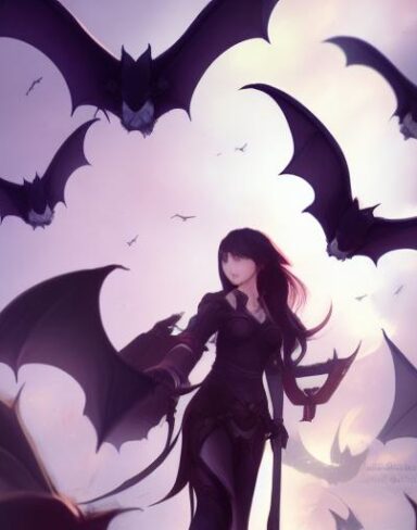 A woman standing in front of a bunch of bats