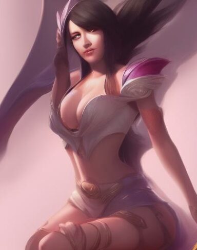 A woman that is sitting down with a sword