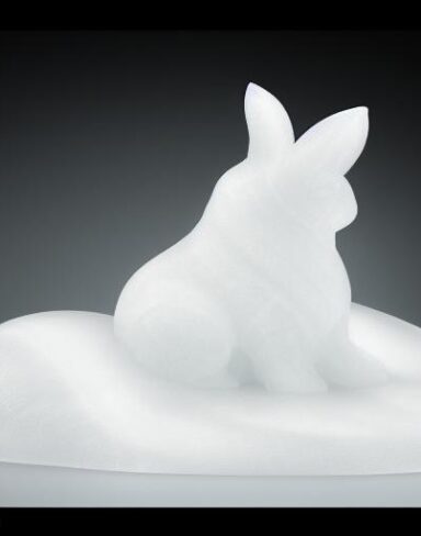 An ice sculpture of a rabbit in winter season