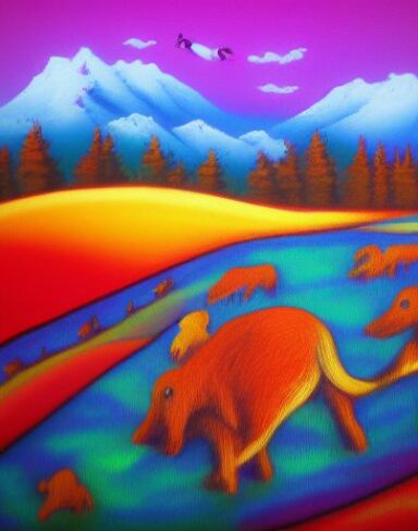 Animals in a field art painting