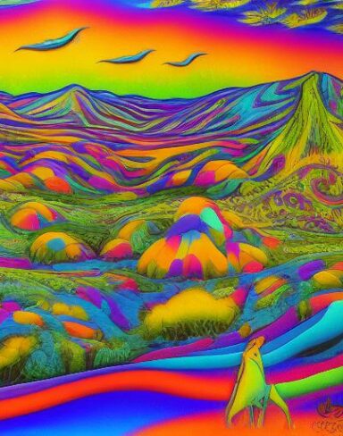 Animals in a field of psychedelic art