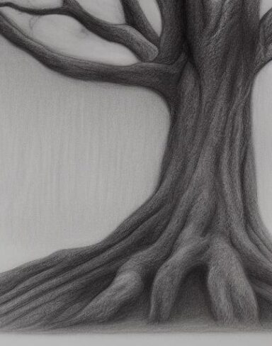Black and white art drawing of tree