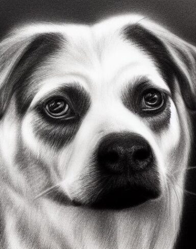 Black and white color drawing of one dog
