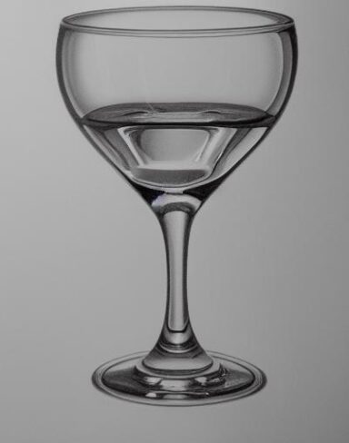 Black and white drawing of a glass of water