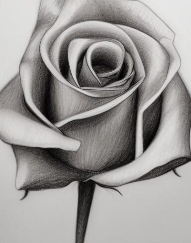 Black and white drawing of a rose