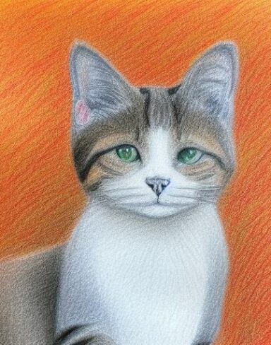Crayon drawing of one cat