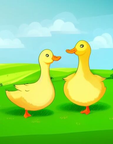 Ducks on top of a green field