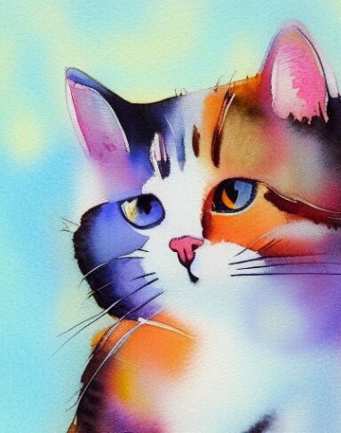 Modern watercolor painting of a cat