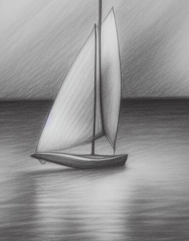 Pencil drawing of a sailboat in the water