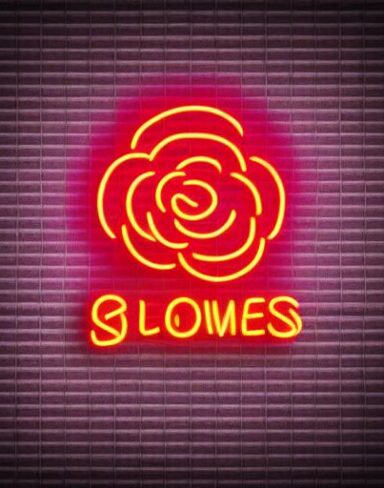 Some flowers neon sign on a brick wall