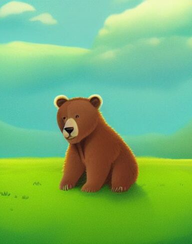 The brown bear sitting on top of green field