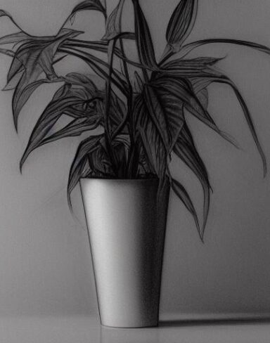 The drawing of a plant in a vase