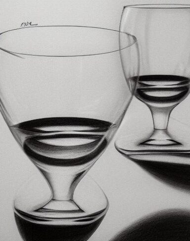 The drawing of water glass on a table