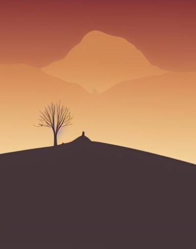 The mountain scene with a lone tree