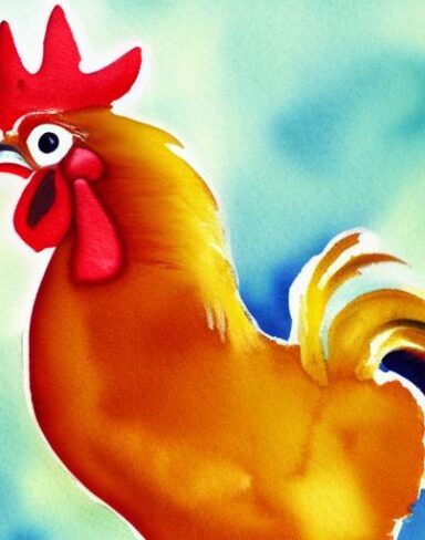 The watercolor painting of a rooster