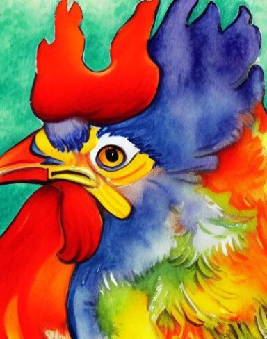 The watercolor painting of a rooster