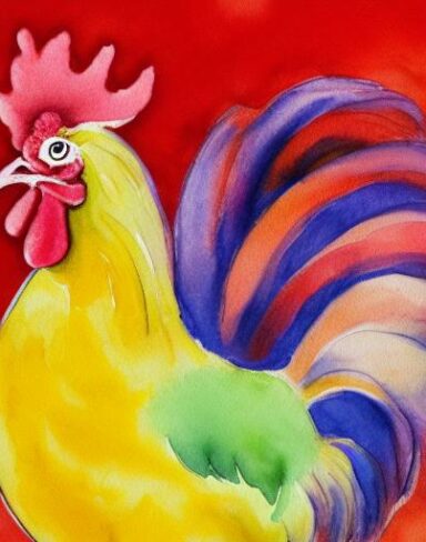 The watercolor painting of a rooster by Olga Boznańska