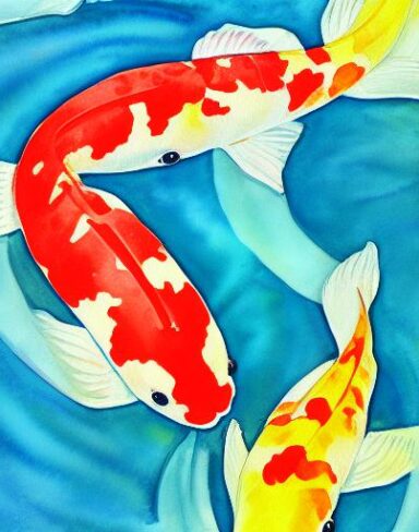 The watercolor painting of koi fish