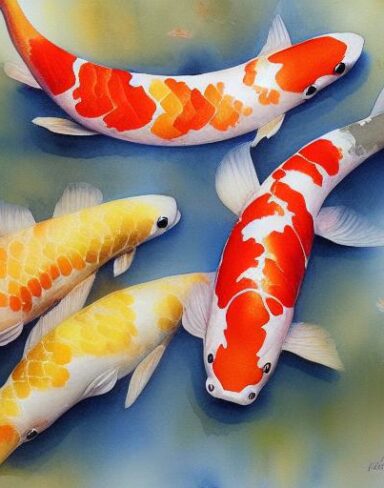 The watercolor painting of koi fish