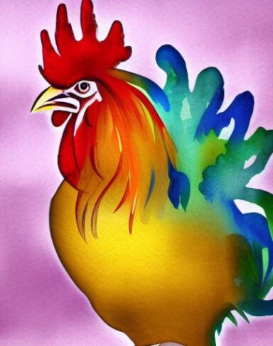 Watercolor painting of a rooster