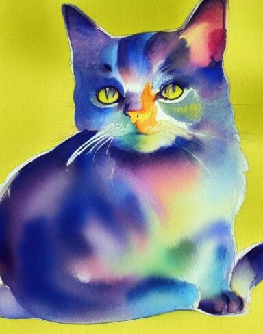 Watercolor painting of one cat