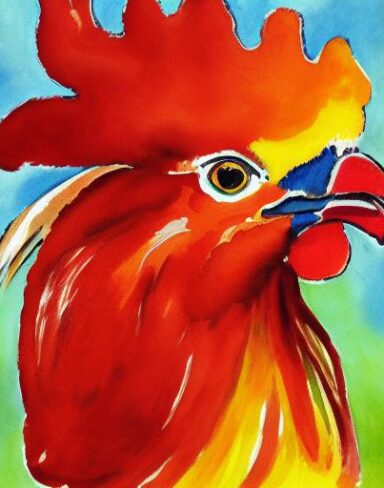 Watercolor painting of rooster