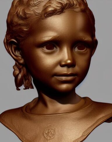 A bronze bust of the young girl