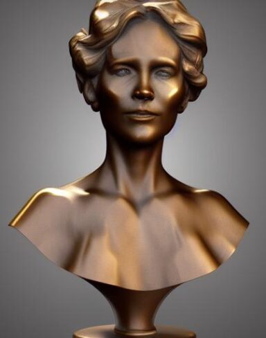 A bronze bust sculpture of a lady
