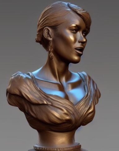 A bronze bust sculpture of lady