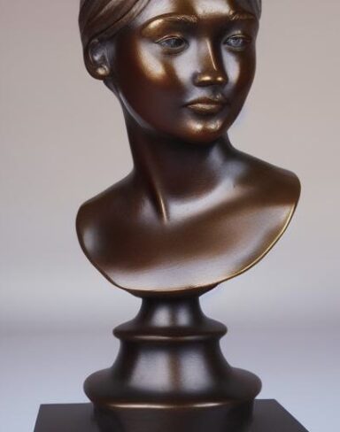 A bronze bust sculpture of one young lady