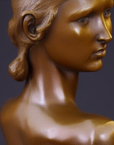 A bronze bust sculpture of one young lady