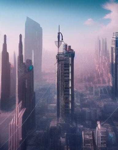 A city filled with lots of tall buildings and citizens